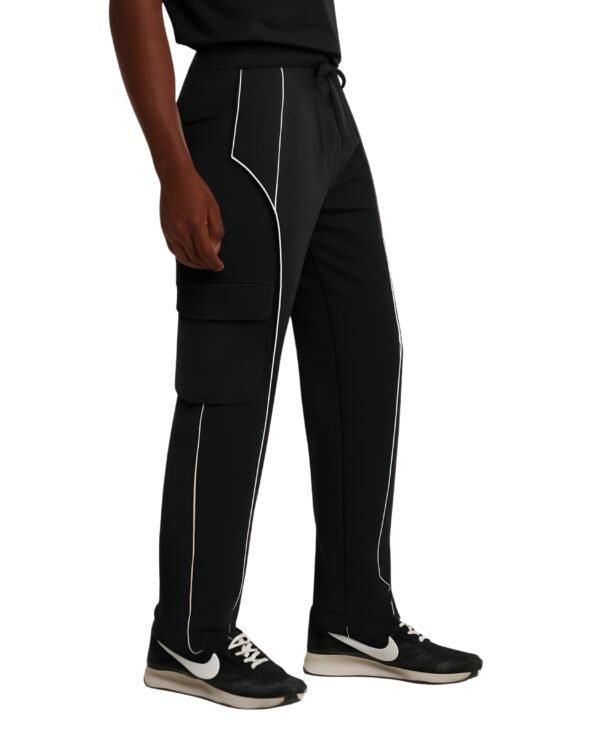 MENHILLS,"Black Tech-Stitch Trousers with Contrast Piping - Image 4