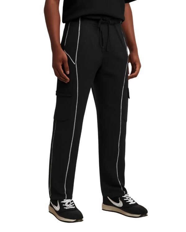 MENHILLS,"Black Tech-Stitch Trousers with Contrast Piping - Image 3