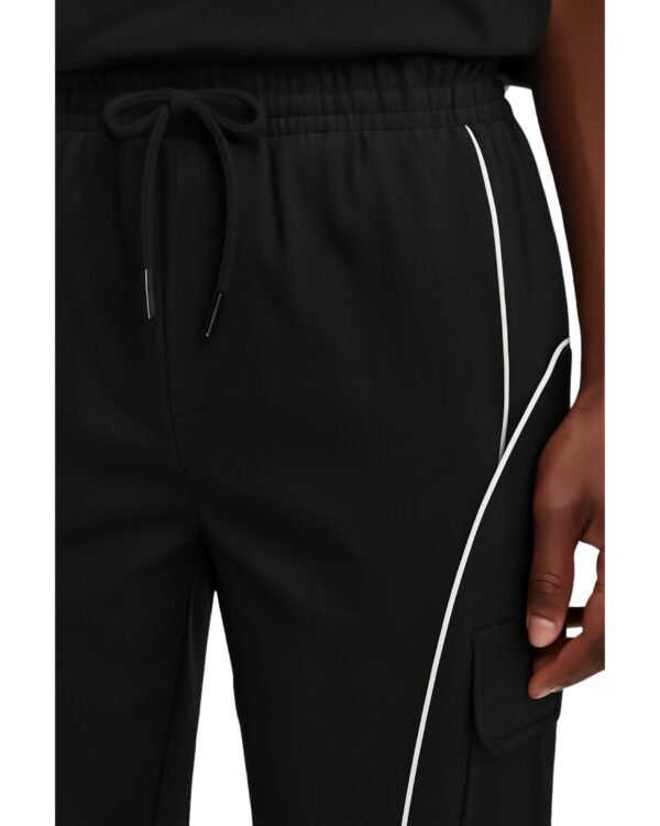 MENHILLS,"Black Tech-Stitch Trousers with Contrast Piping - Image 2