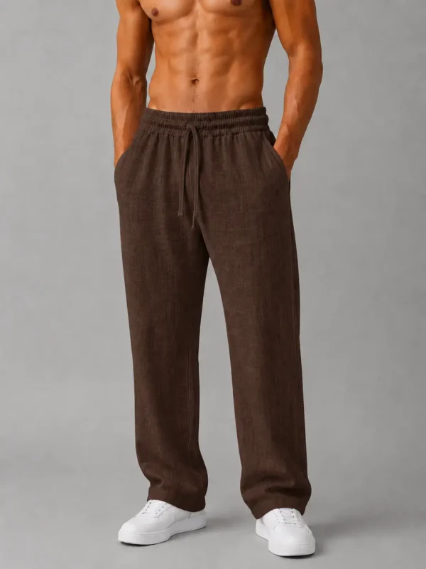 Brown Linen Comfort-Fit Pants