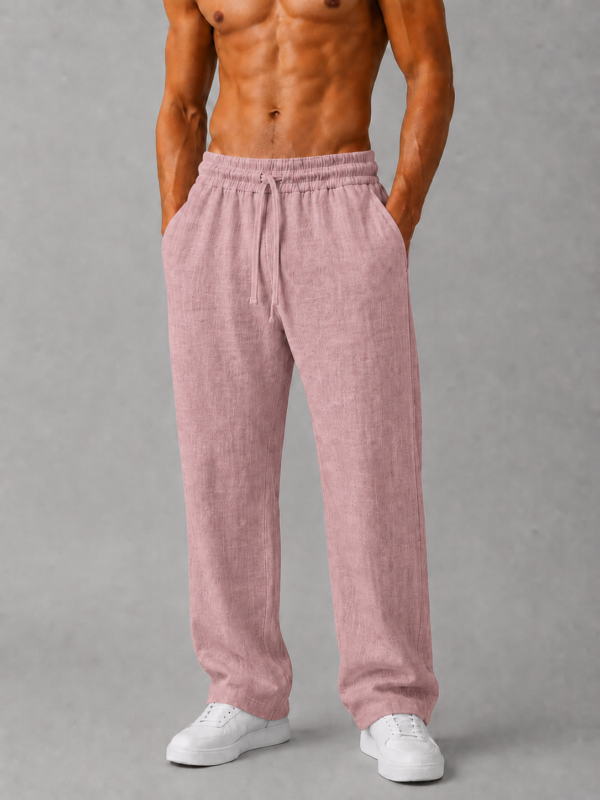 Muted Pink Linen Comfort-Fit Pants