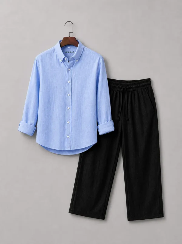 Men's Premium Sky Blue Shirt & White Lilen Pant Combo Set