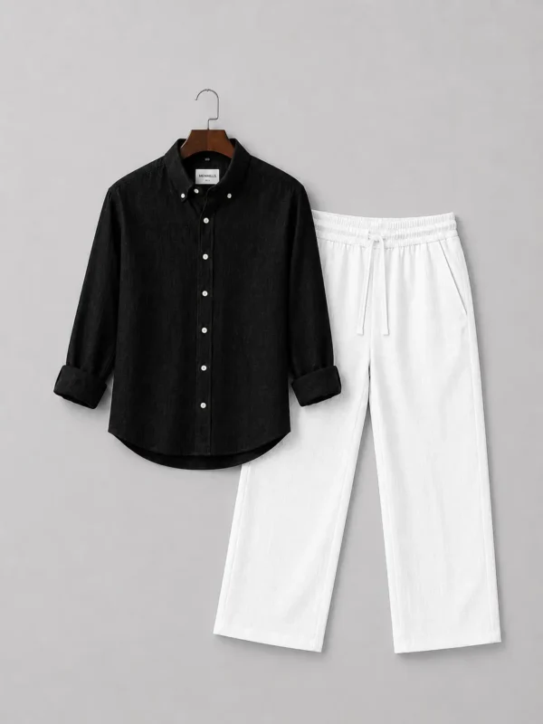 Men's Premium Black Linen Shirt & White LiLen Pant Combo Set