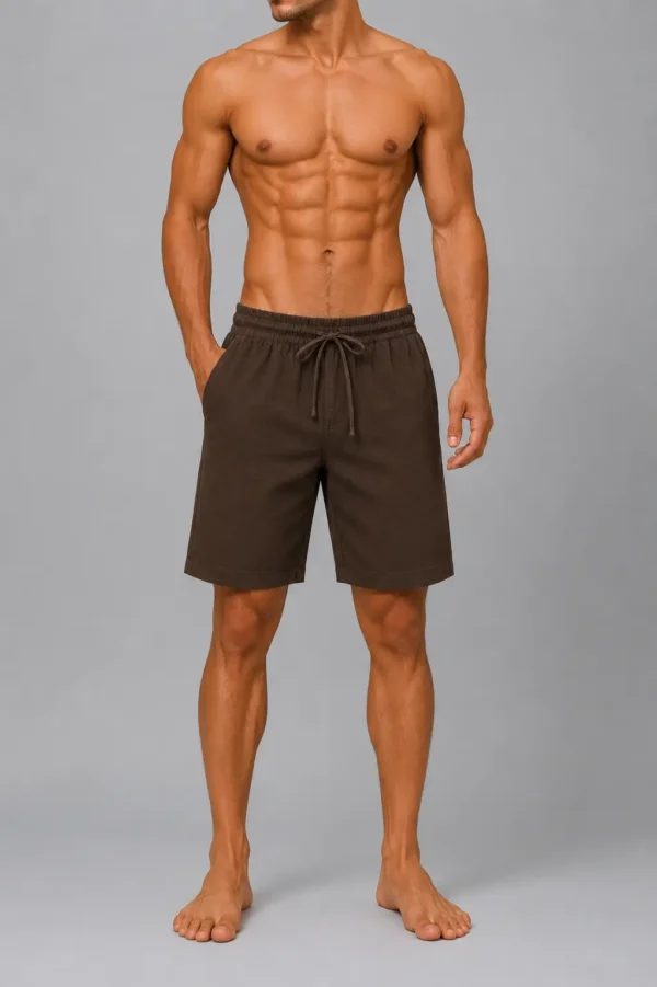 Brown Linen Comfort-Fit Shorts