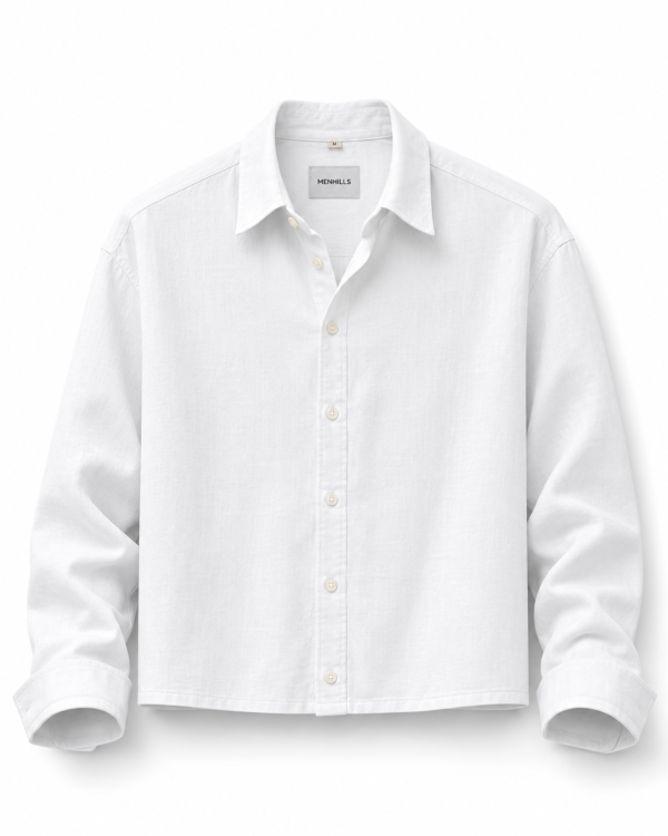Men's Pure White Linen Crop Shirt