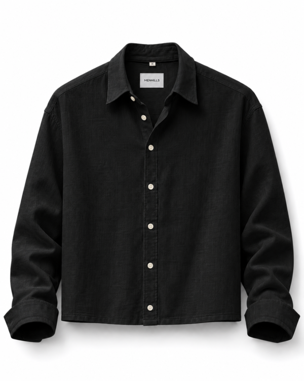 Men's Premium Black Linen Crop Shirt