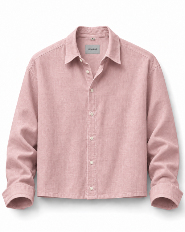 Men's Muted Pink Linen Crop Shirt