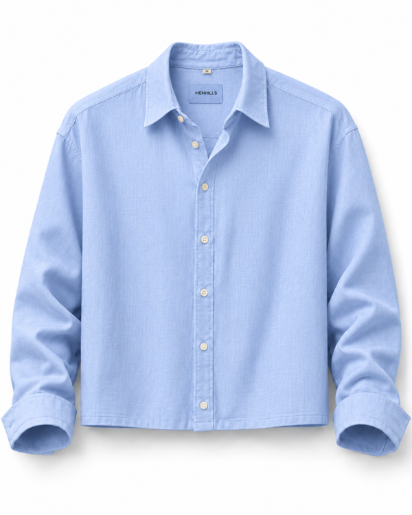Men's Sky Blue Linen Crop Shirt
