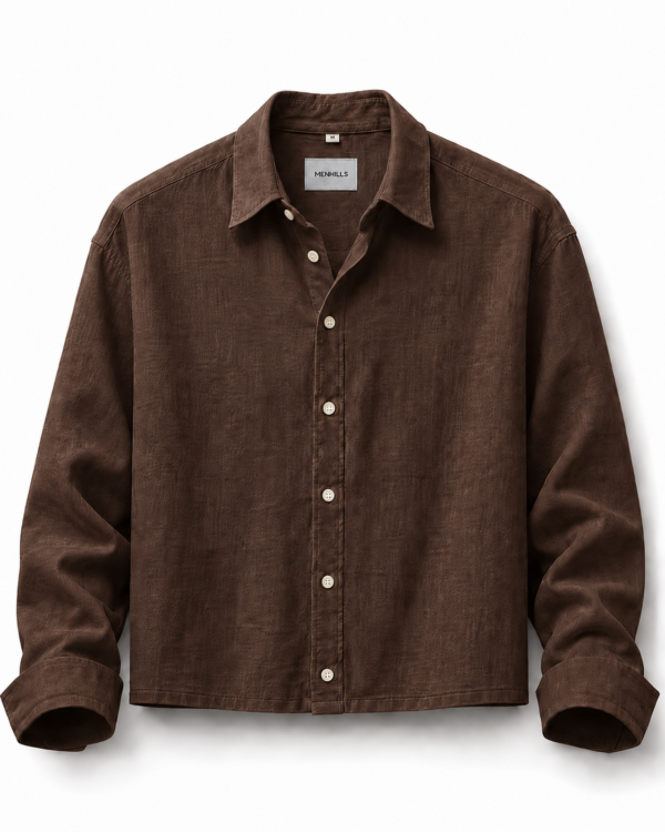 Men's Earthy Brown Linen Crop Shirt
